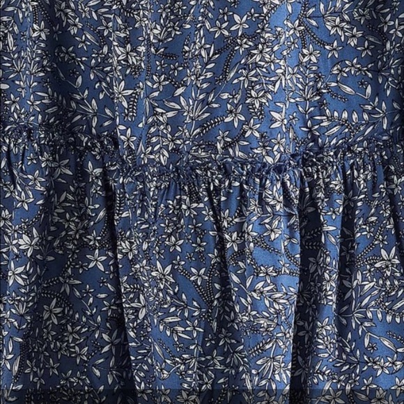 Light Blue Floral Flute-Sleeve Peasant Dress - Picture 5 of 13